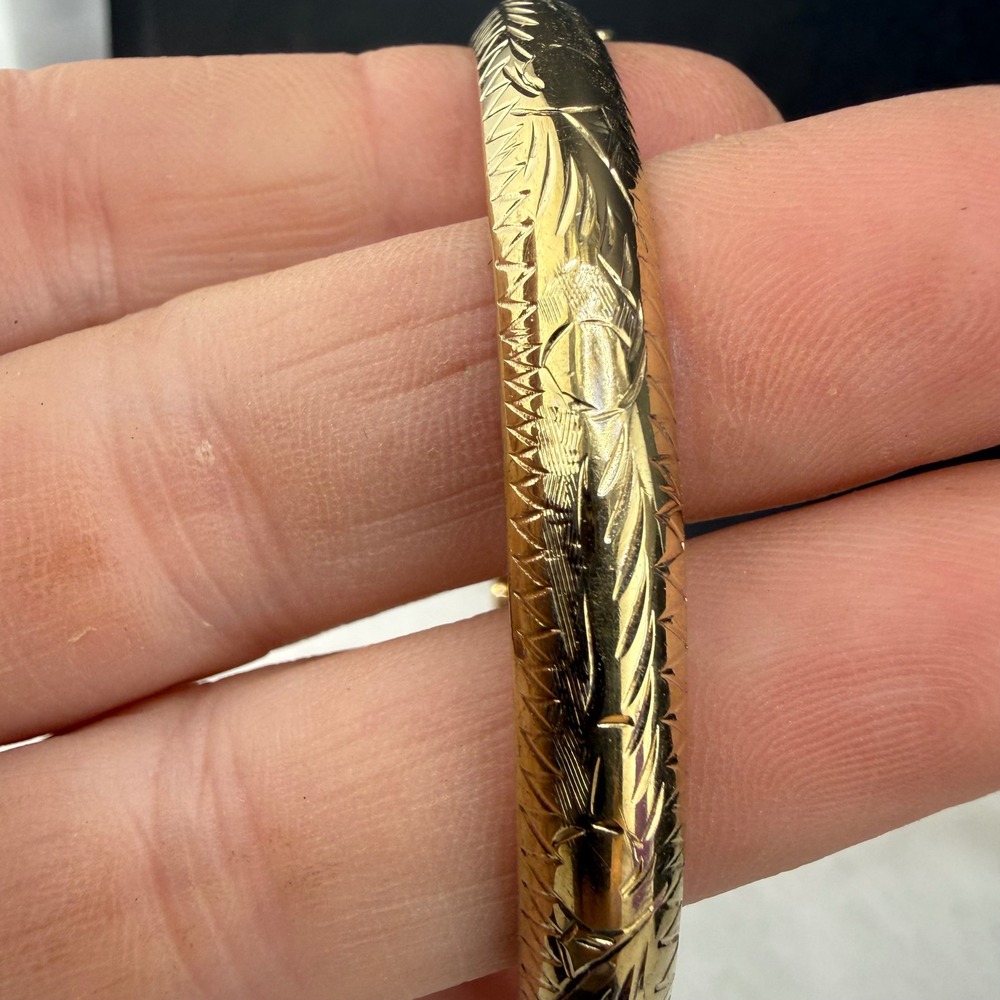 Vintage Vermeil Sterling Silver Bangle Bracelet Etched Gold Engraved 7.5in